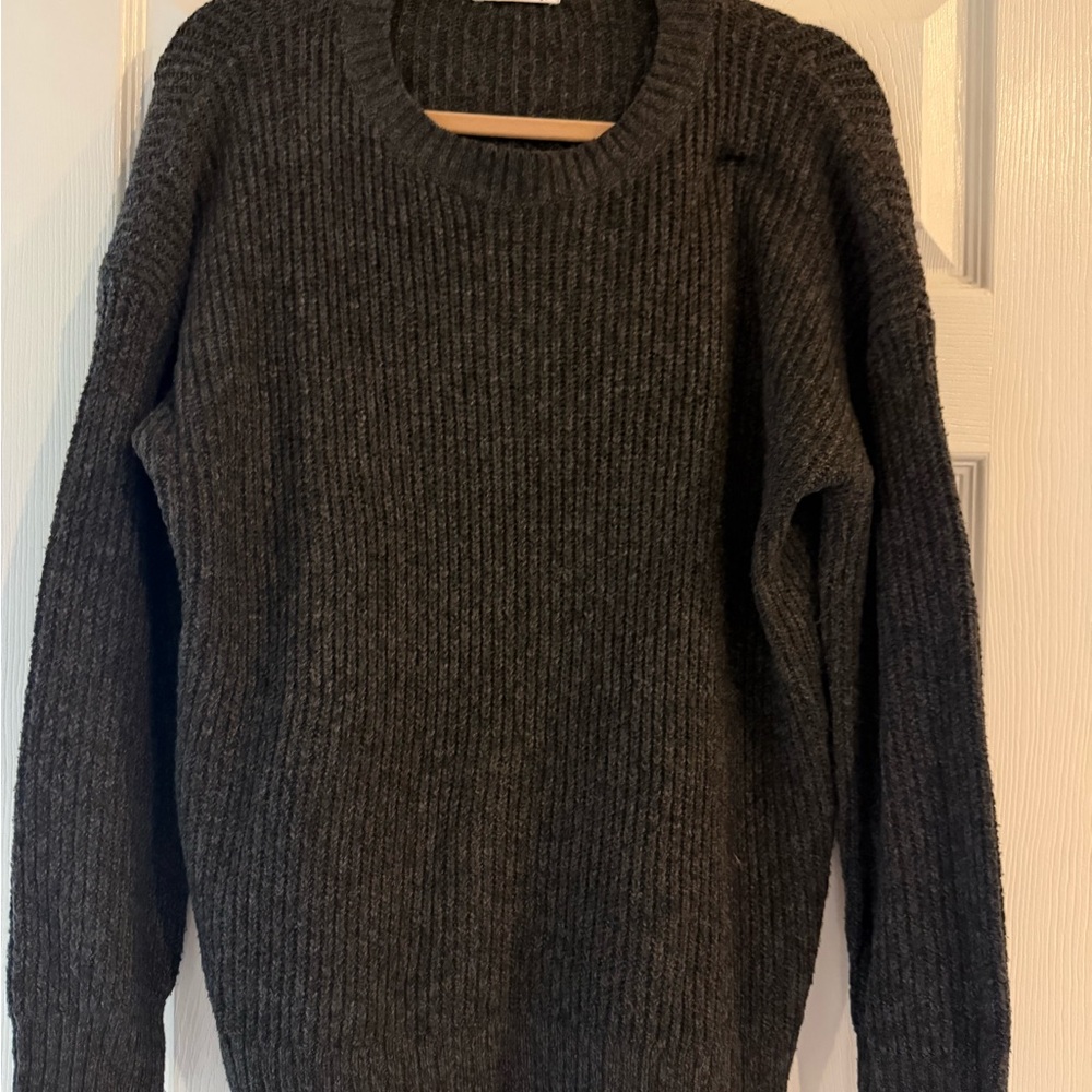 Pink Clover Charcoal Ribbed Crewneck Sweater